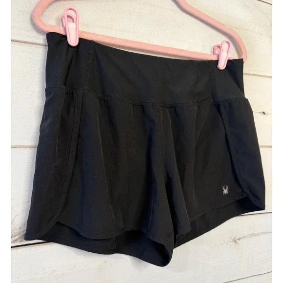 Spyder Active Womens Black Running Shorts Large Zip Pocket Athletic Gym Workout - Picture 2 of 5